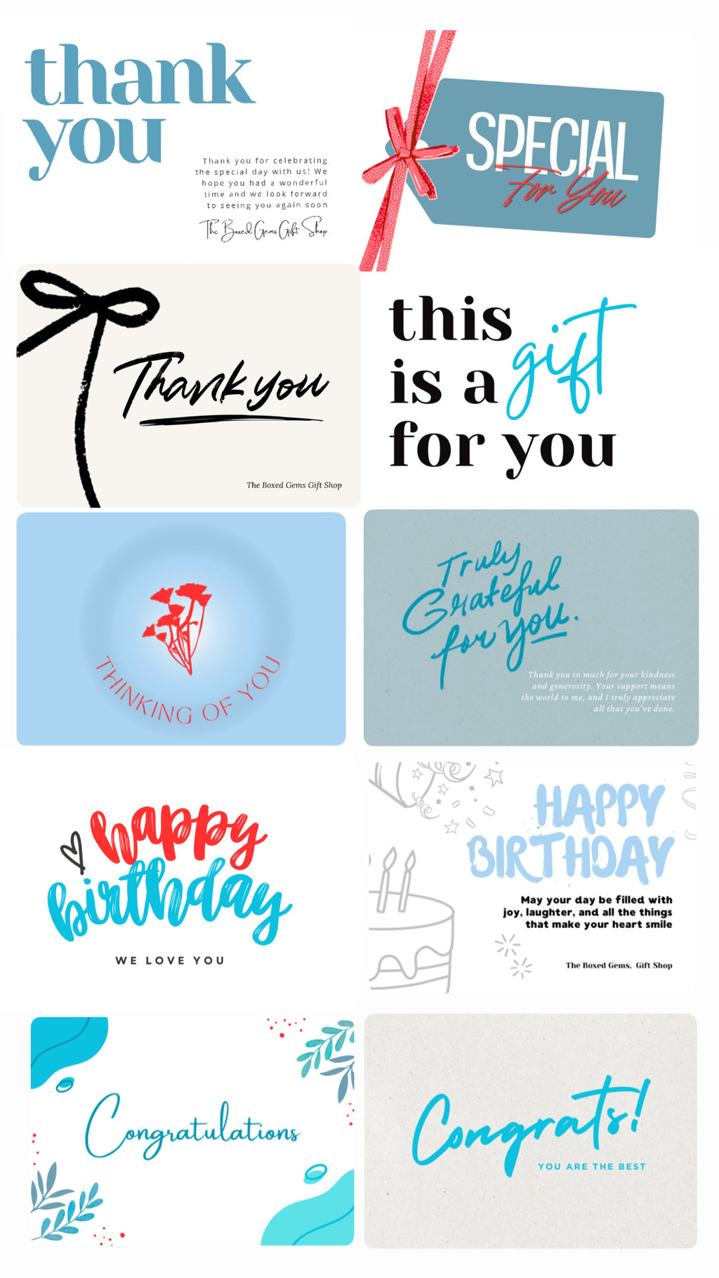 Gift Cards + Tags - Appreciation , Birthday Congrats