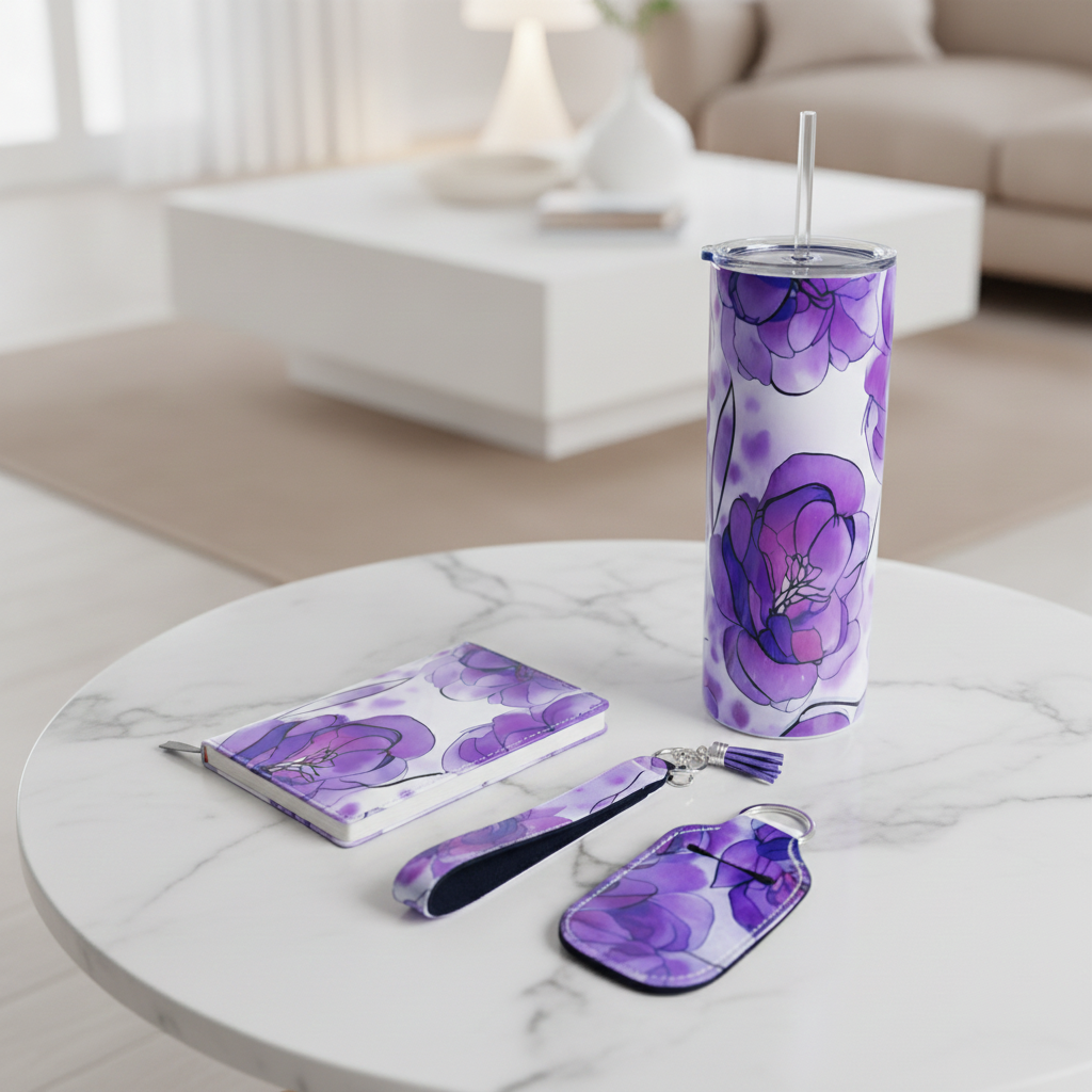 Lavender Bloom Collection Gift Set— 20 oz Insulated Tumbler, Keychain, Journal, Zip Pouch